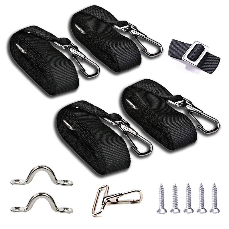PERCARE 4 Pcs Adjustable Bimini Top Straps Black, Marine Tension Tie Down Webbing Straps with Loop Snap Hooks + Pad Eye,28"~60" Stainless Steel Boat Awning Hardware - Image 1